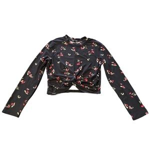 💮 Riley + James Black Floral Long Sleeve Women's Cropped Top Size M